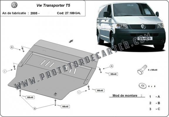 Protetor de Carter de aço galvanizado Volkswagen Transporter T5