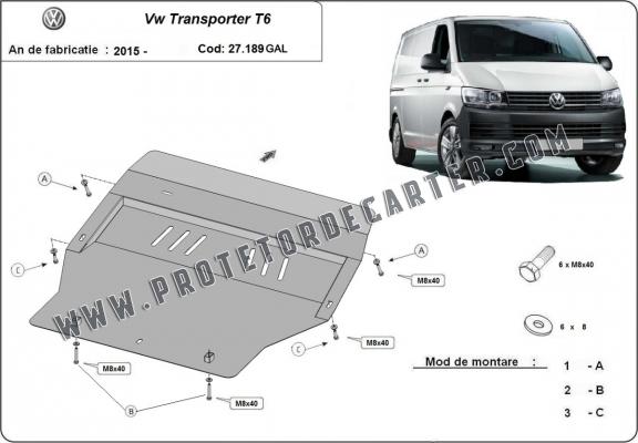 Protetor de Carter de aço galvanizado Volkswagen Transporter T6