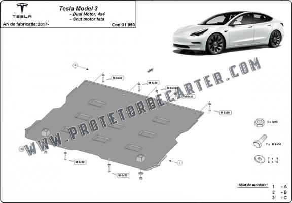 Blindagem frontal do motor elétrico para Tesla Model 3 AWD