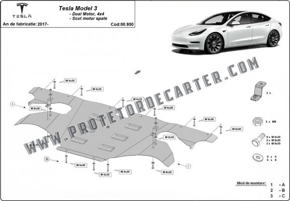 Protetor traseiro do motor para Tesla Model 3 AWD